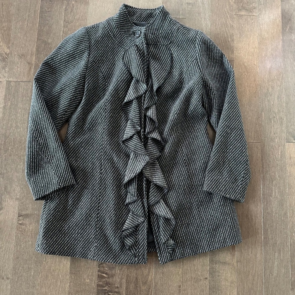 A Giannetti Womens Jacket Ruffle Front Victorian Mock Neck Tweed PM‎